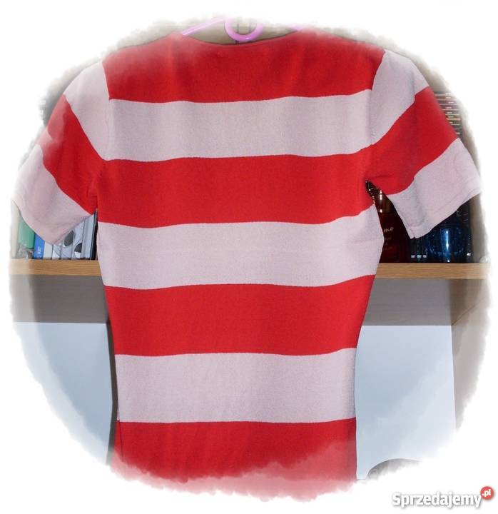 BLUZKA W CZERWONO JASNORÓŻOWE PASY R38 Łódź