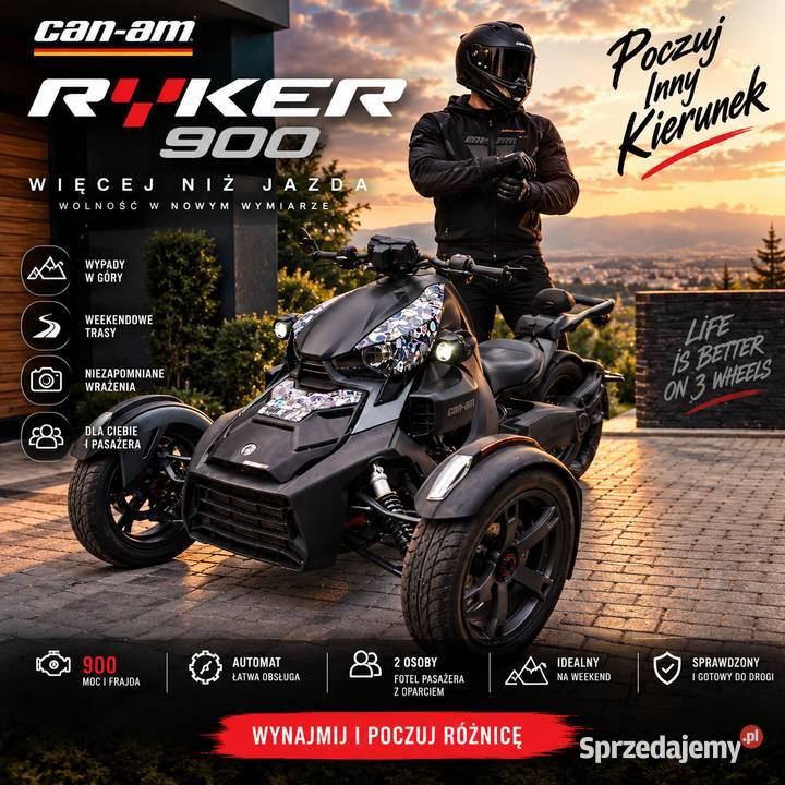 CANAM RYKER 900 2019 WYNAJEM NA DOBY 2 OSOBY Pozostałe Motoryzacja sprzedam