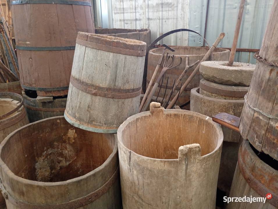 Starocie beczka drewniana niecka grabie balie Mniszew