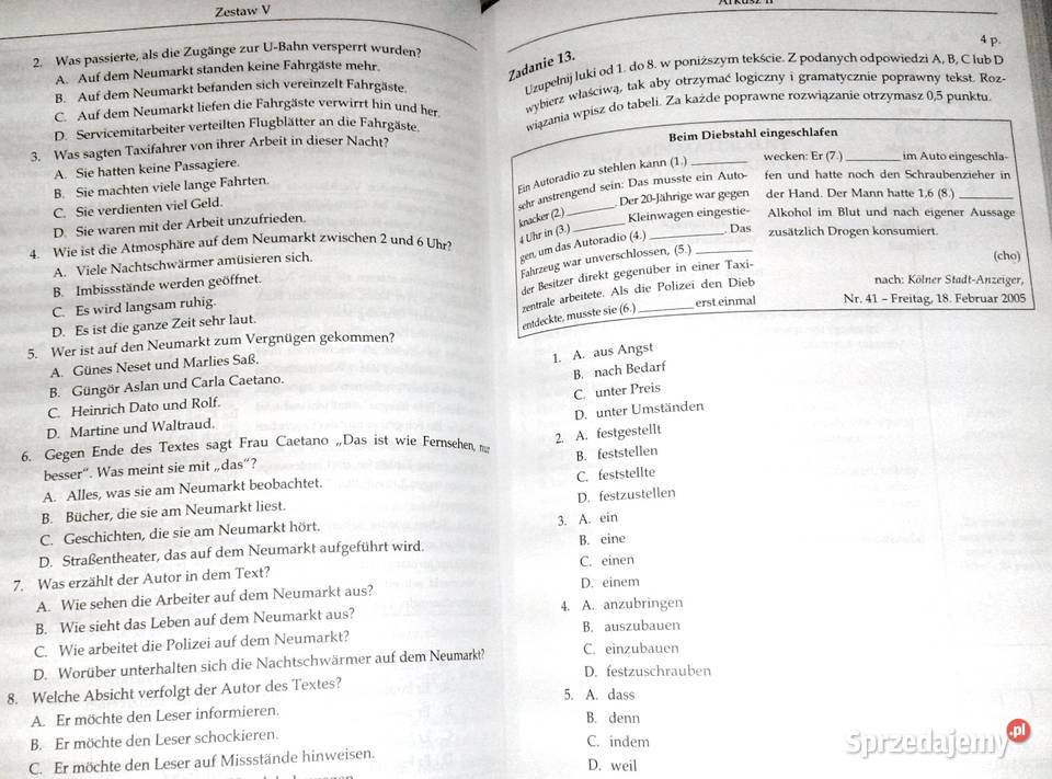 Język niemiecki Arkusze egzaminacyjne Matura Pozostałe Chełm