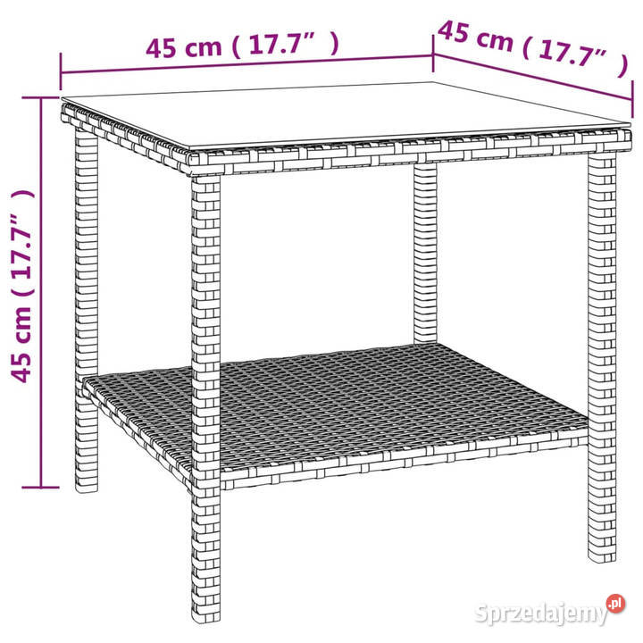Stolik boczny czarny 45x45x45 rattan PE i szkło Stoły Warszawa