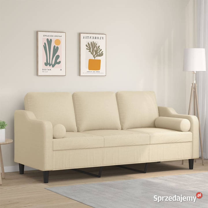 3osobowa sofa z poduszkami kremowa 180 tkanina Warszawa