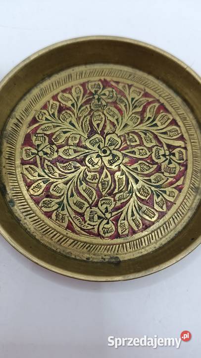 Dwa mni talerzyki podstawki mosiężne kolorowe Zamość