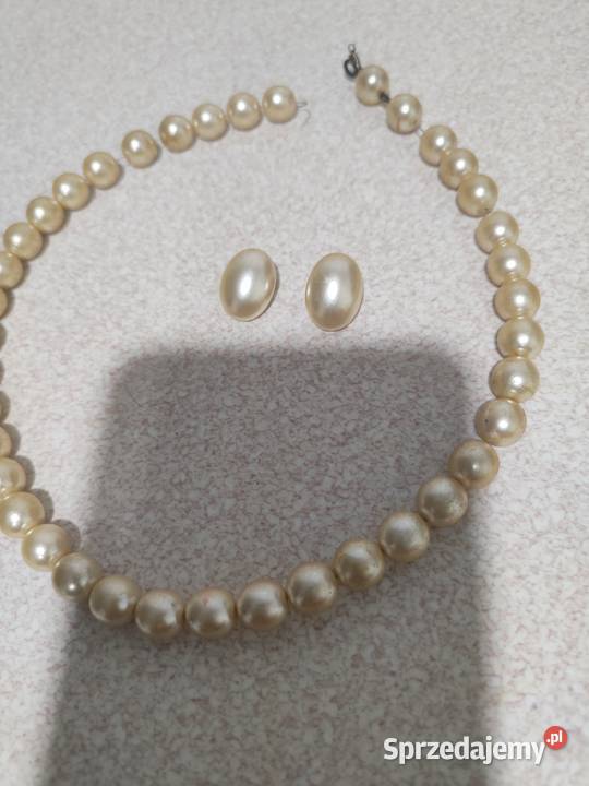 Korale z pereł plus klipsy Luboszewy
