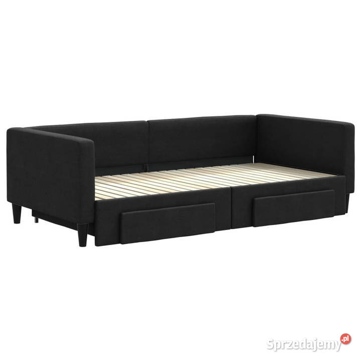 Sofa rozsuwana z szufladami czarna tkanina Łóżka Warszawa sprzedam