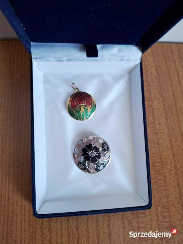 Zestaw cloisonn wisiorek Tulipan i broszka Wisiorki Lublin