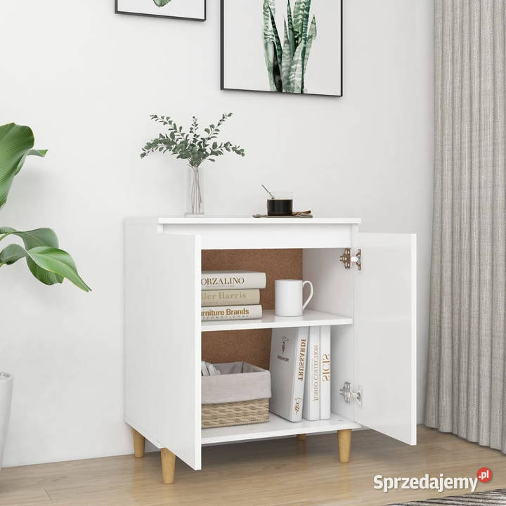 Szafka z drewnianymi nóżkami biała 60x35x70
