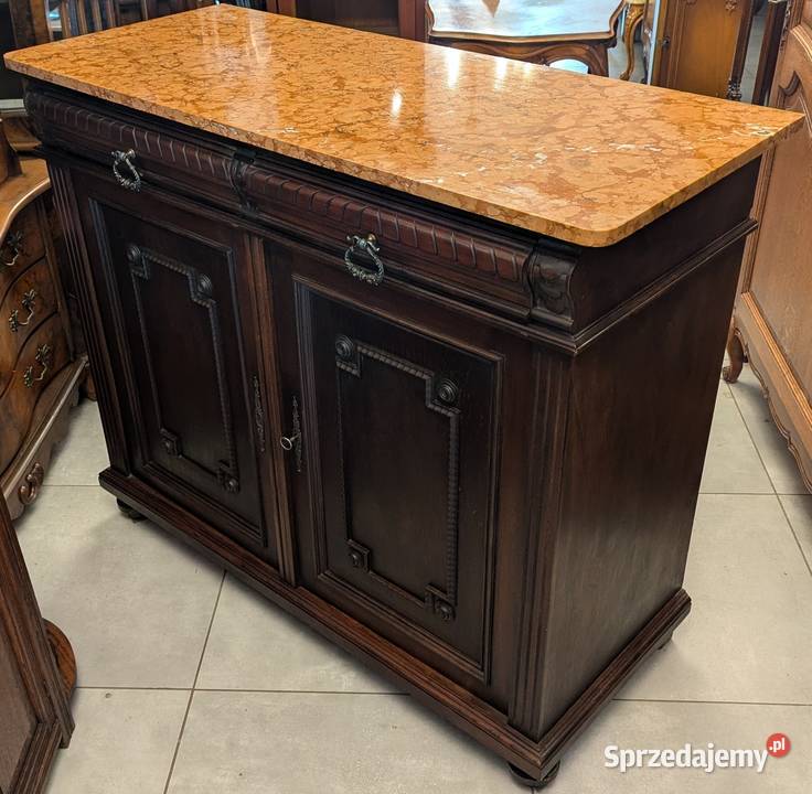 Piękna dębowa komodaszafka secesyjna z marmurem Meble Dąbrowa Górnicza
