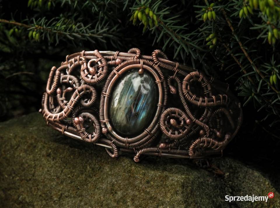 Miedziana bransoleta z labradorytem rękodzieło Pozostałe Wieliczka