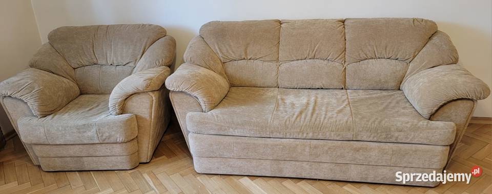 Kanapa beżowa z fotelem do salonu komplet Komplety wypoczynkowe Piaseczno