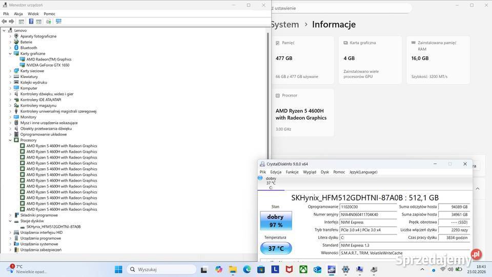 Laptop Ryzen 12x4Ghz GTX 16 GBRAM SSD 512GB Elektronika Gorlice sprzedam