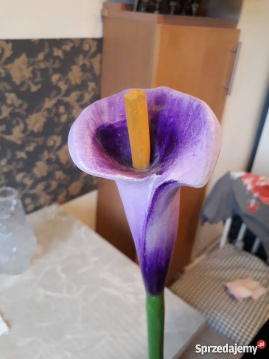 Kwiat rzeźbiony drewniany piękne kolory na Gdańsk sprzedam