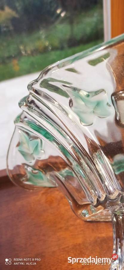 Patera na nodze liście zieloneszkło kryształowe Gdańsk
