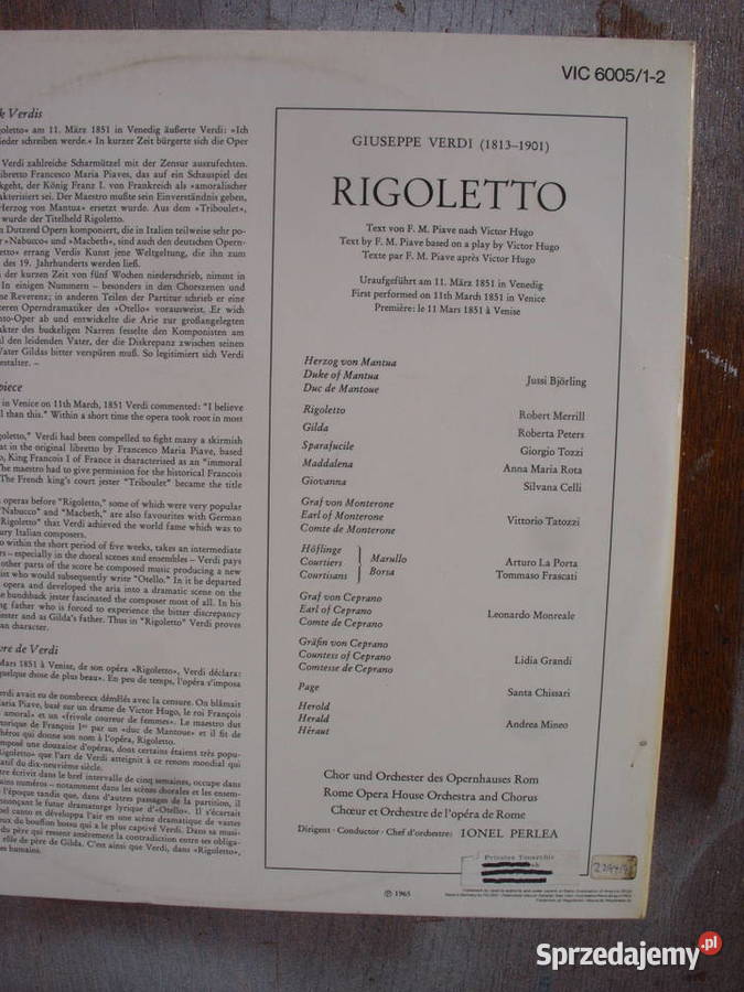 Klasyka LP VERDIRIGOLETTO 2 LP1965 klasyczna Wołów