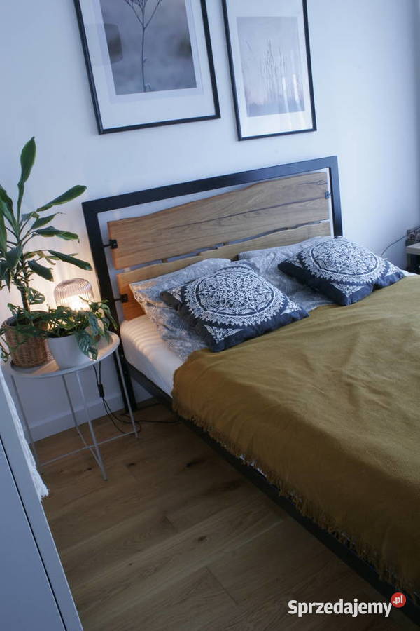 Łóżko drewno dębowe i metalowa rama ARTstyle Kraków