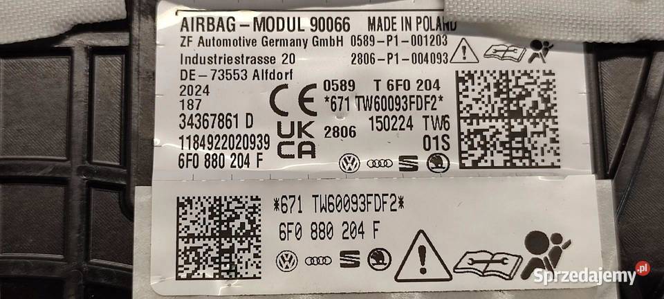 SEAT ARONA 2024 PODUSZKA AIRBAG PASAŻERA osobowe
