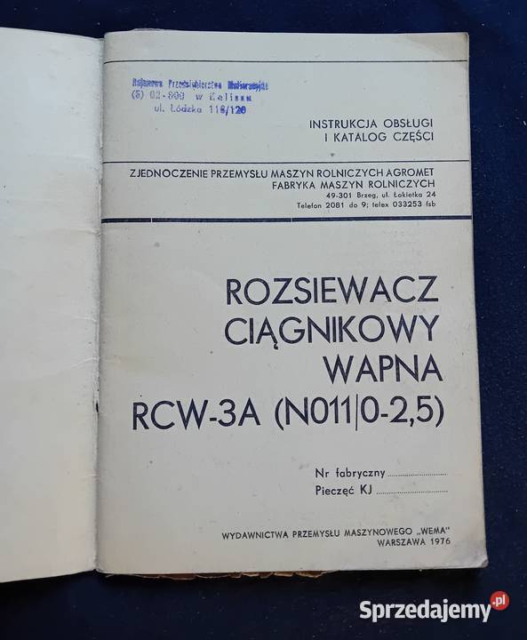 Rozsiewacz ciągnikowy wapna RCW3A Instr obsługi Koźminek