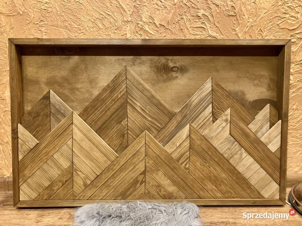Drewniany obraz z podświetleniem led góry brązowy Wyposażenie wnętrz Lublin sprzedam