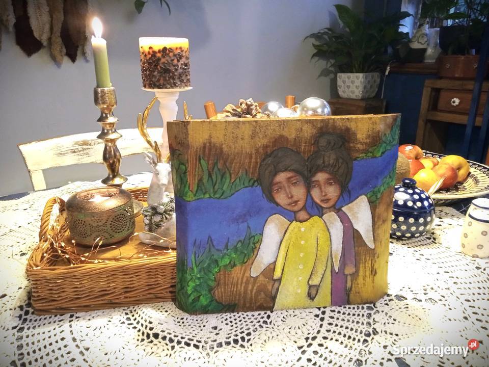 Anioły na szczęście obrazki na drewnie Plewiska