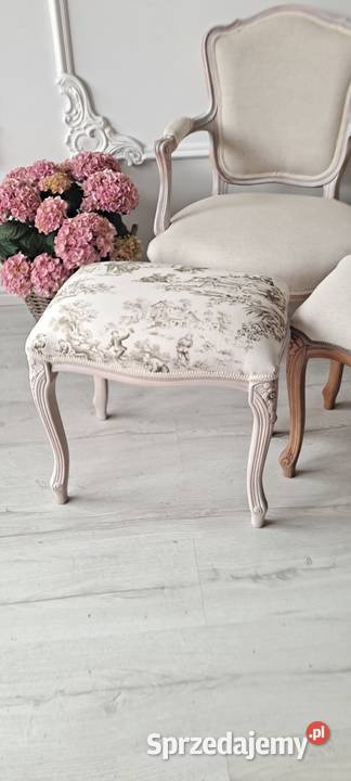 Stylowa pufa taboret fotel len Shabby Chic