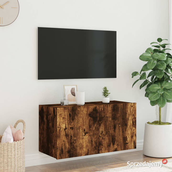 Ścienna szafka TV z LED przydymiony dąb 80x35x41 mazowieckie Warszawa