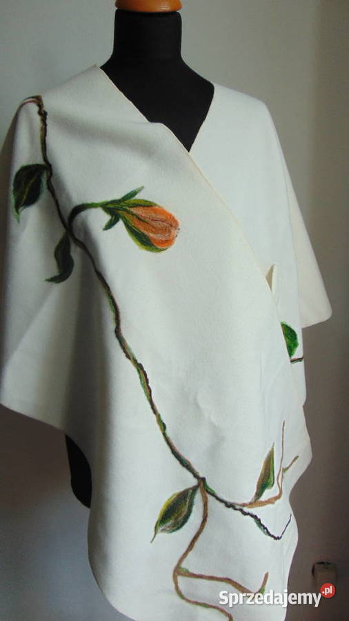 Ponczo narzutka aplikacja z wełny merunosa lubelskie Lublin