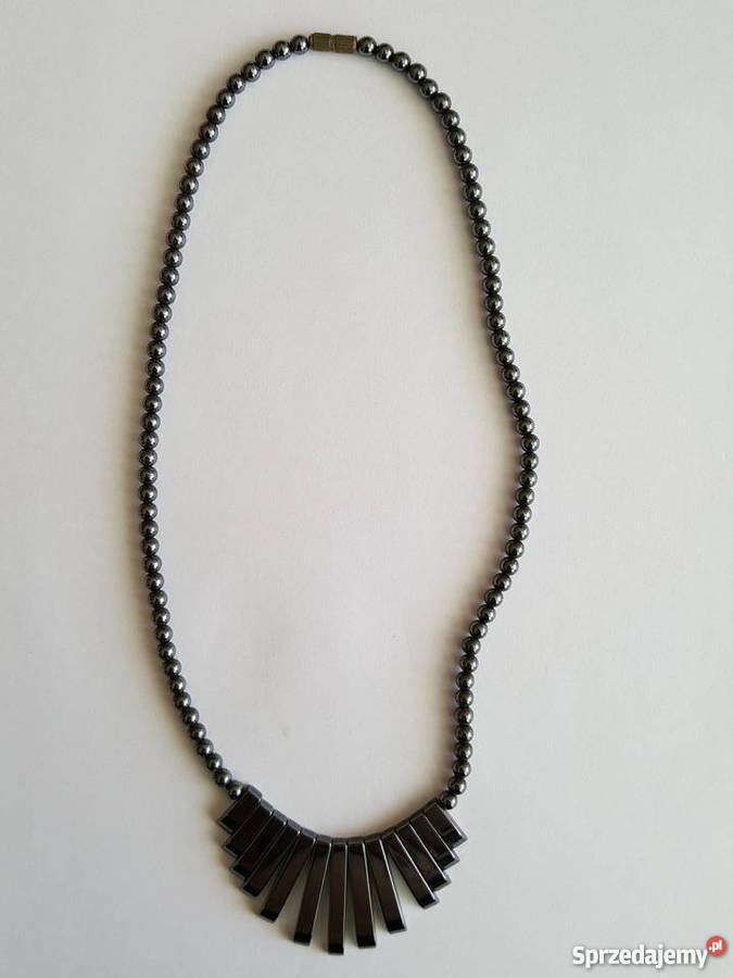 NASZYJNIK z hematytu ciemny srebrzysty czarny wielkopolskie