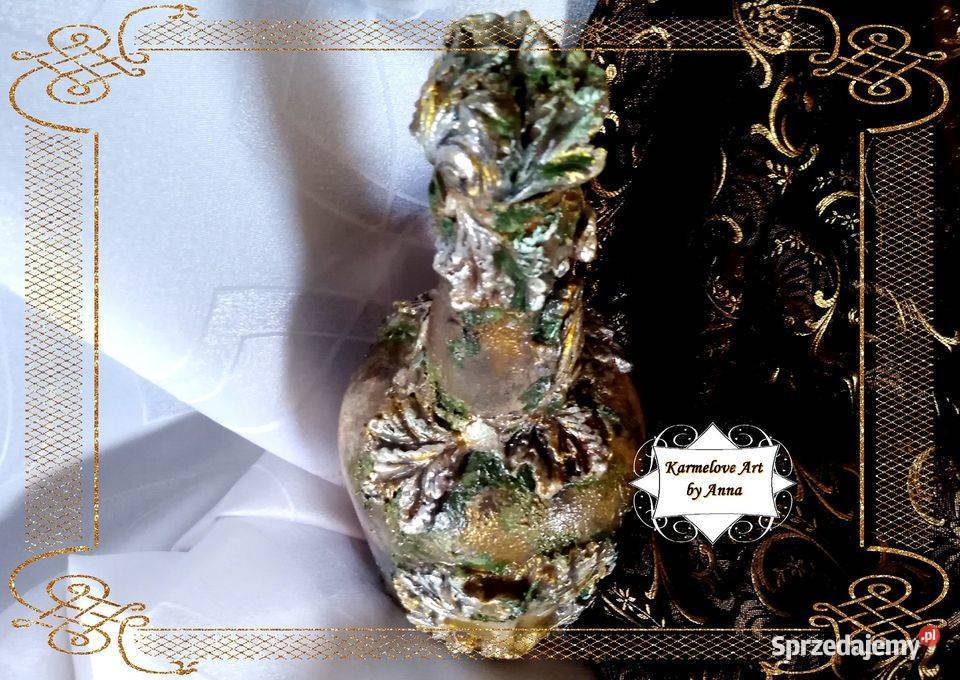 Butelka ozdobna na prezent rękodzieło decoupage