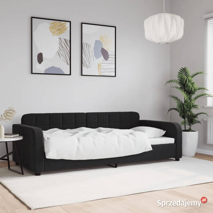 Sofa z funkcją spania czarna obita aksamitem 71cm Warszawa