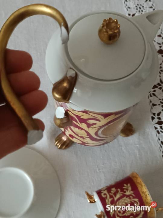 Dzbanek filiżanki sygnowana złocona porcelana małopolskie Gorlice