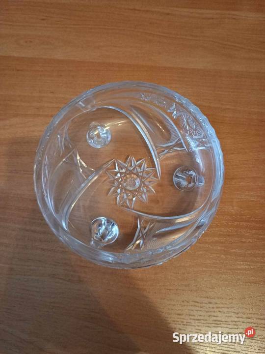 Średnia kryształowa okrągła misa z nóżkami PRL Bytom