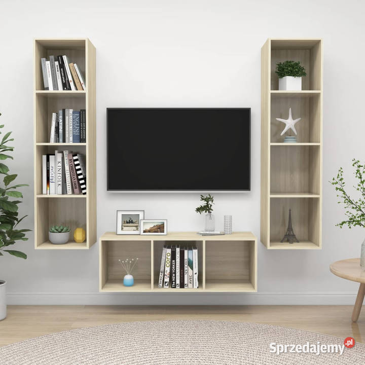 3cz zestaw szafek TV wysoki połysk dąb sonoma Warszawa