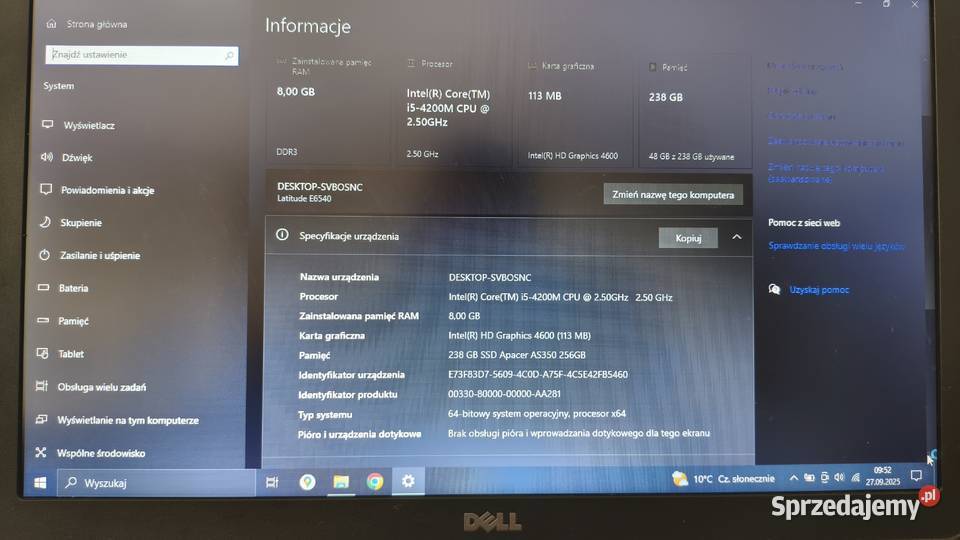Dell Laptop Latitude E6540 komputer Win 10 PRO 8GB małopolskie Laskowa