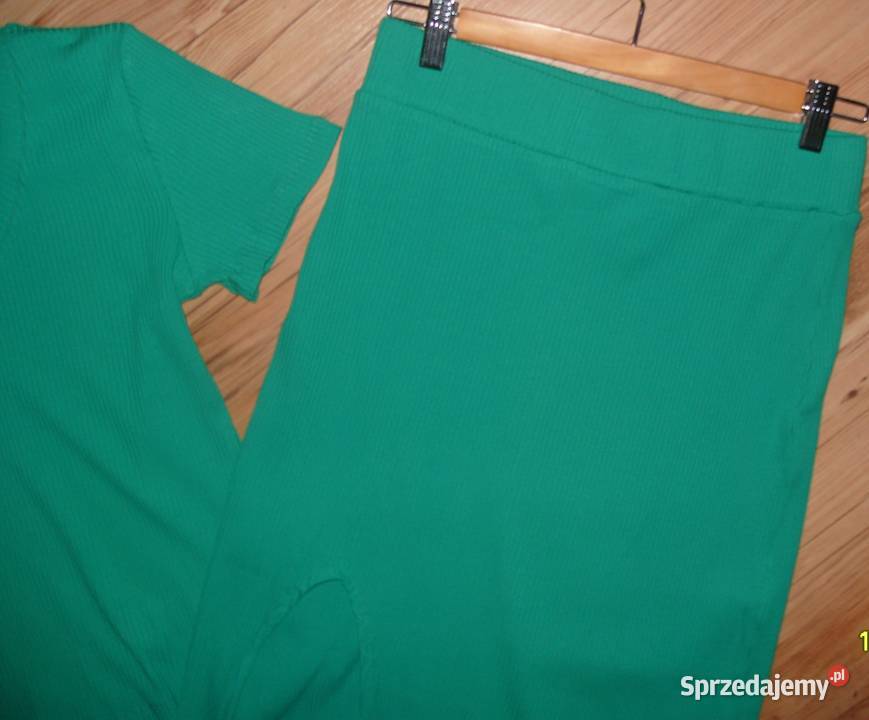 Zielony Komplet prążek spódniczka bluzka r LXL Rawicz sprzedam