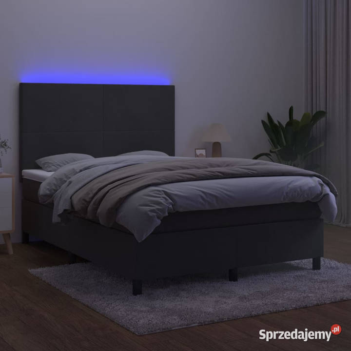 Łóżko kontynentalne z materacem i LED szary 128cm Warszawa