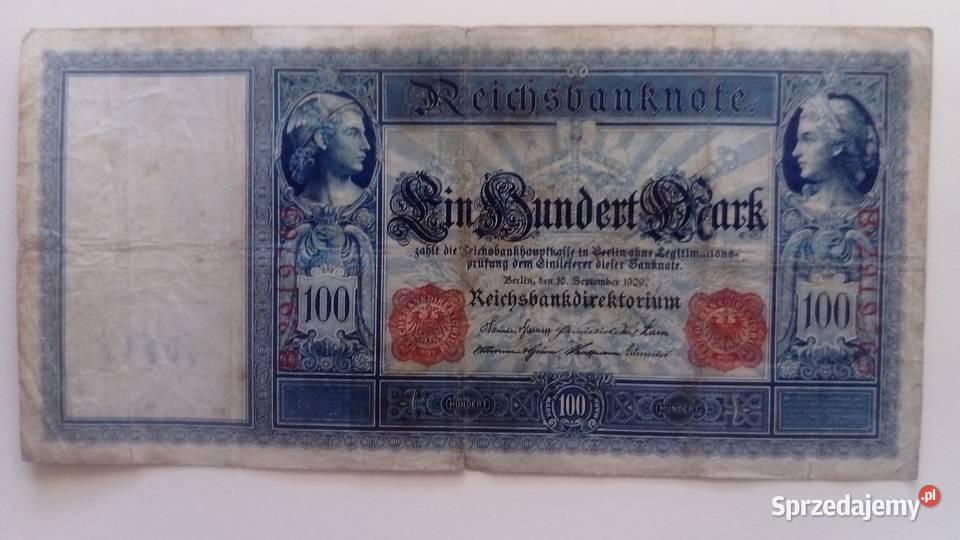 Banknot 100 marek 1909 r wielkopolskie Mosina