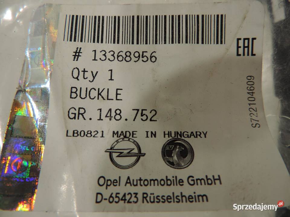 Zapięcie pasa fotela prawy przód OPEL Astra J