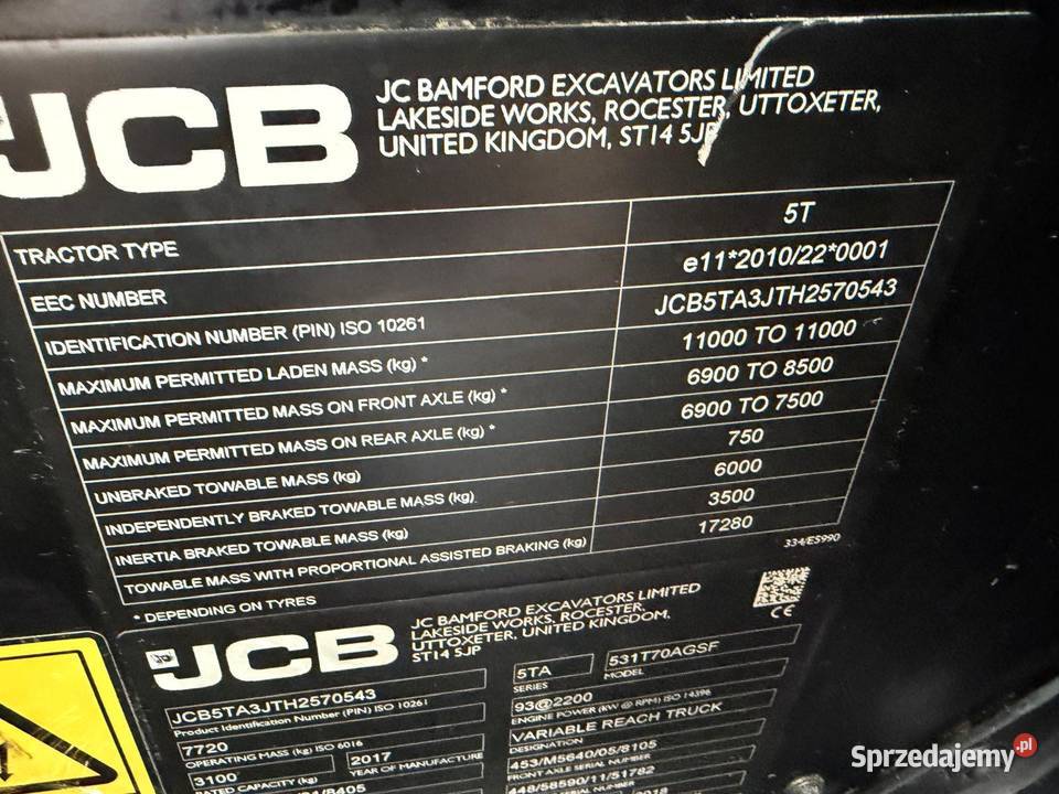 Ładowarka teleskopowa JCB 53170 AgriSuper 2017 Koparko ładowarki dolnośląskie Nowa Ruda