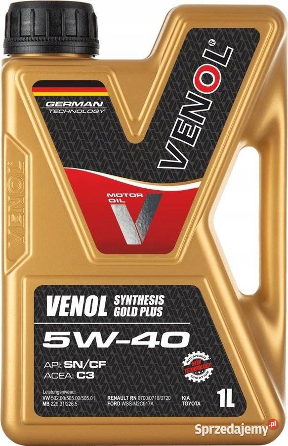 Olej VENOL SYNTHESIS GOLD PLUS SN CF 5W40 C3 1L łódzkie Sieradz
