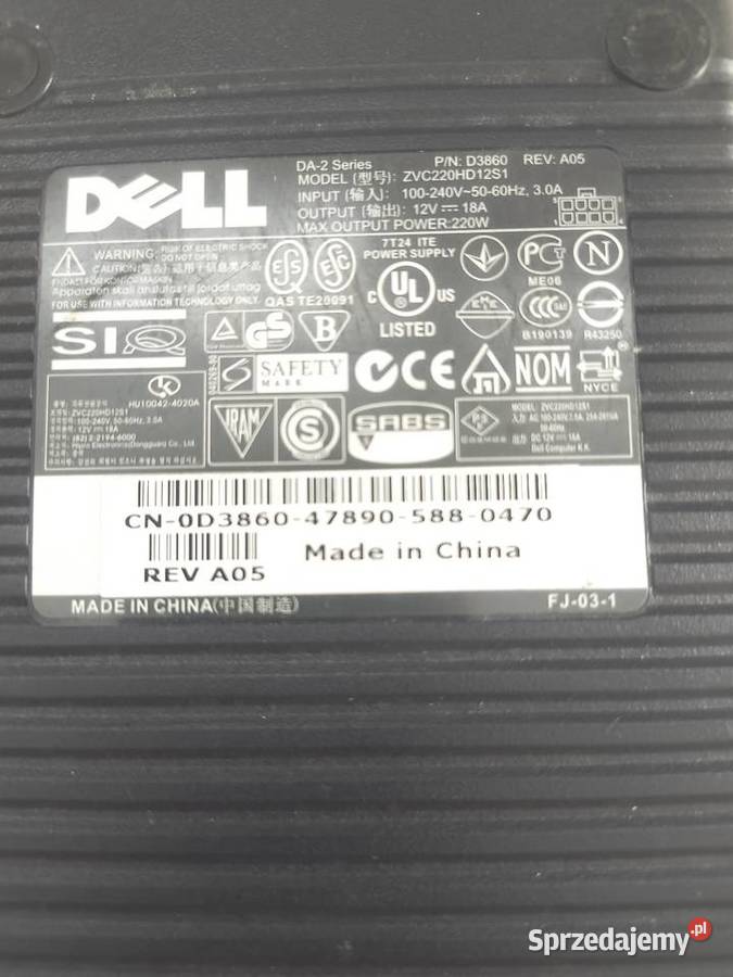 Zasilacz Dell 12v 18A D3860 Kraków sprzedam
