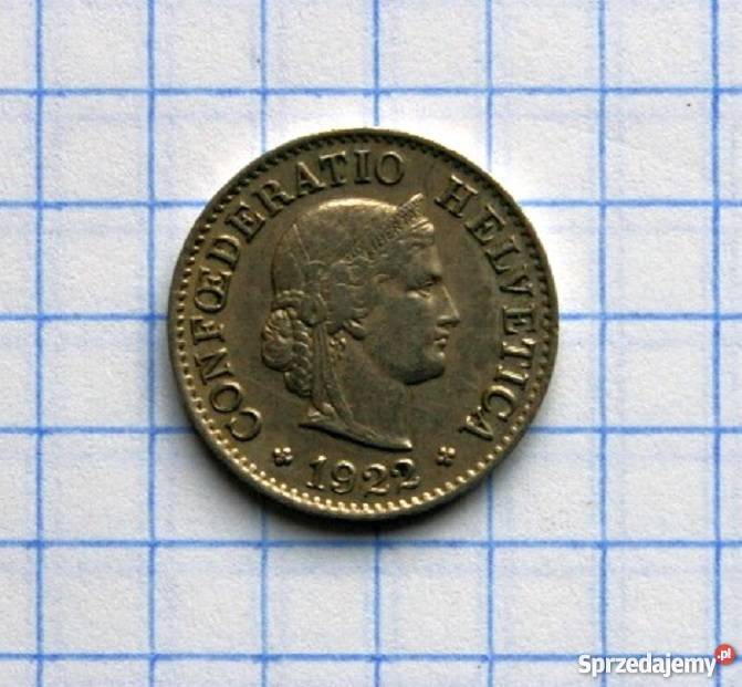5 RAPPÓW 5 CENTYMÓW 1922 SZWAJCARIA Numizmatyka lubelskie Piszczac