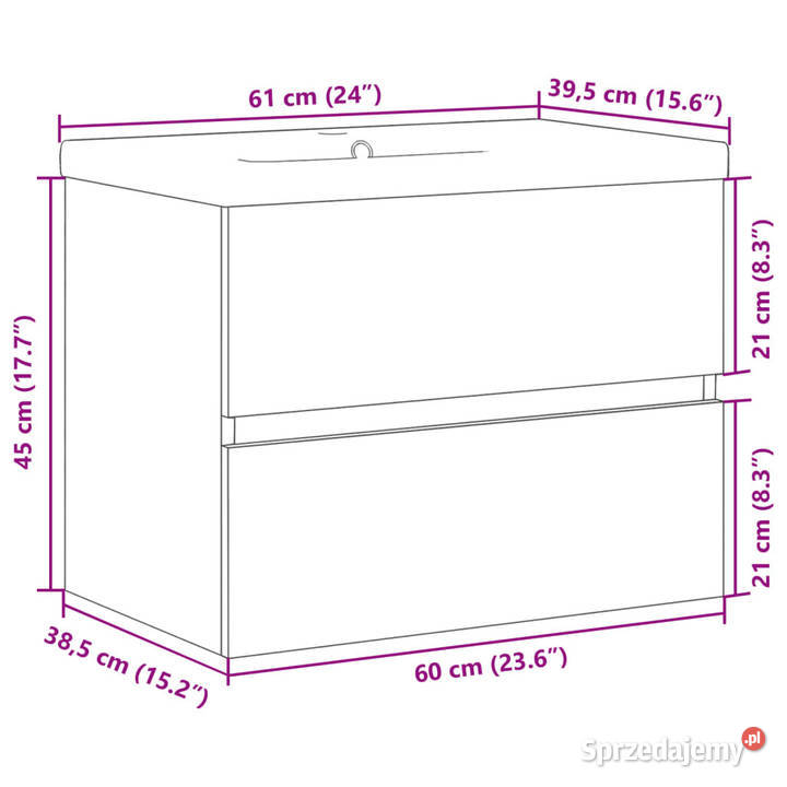 Szafka z umywalką stare drewno 61x395x49