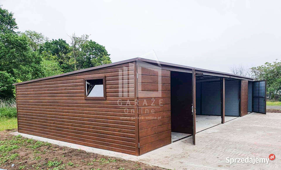 GARAŻ BLASZANY 12m x 5m spad tył 4x Brama ciemny Bochnia
