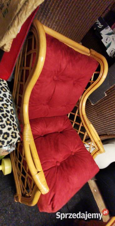 Duży piękny wygodny Fotel jasny RATTAN Grube 54cm Łask sprzedam