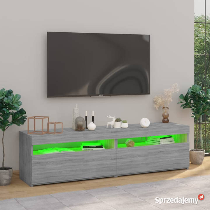 Szafki pod TV z LED 2 szary dąb sonoma 75x35x40 mazowieckie Warszawa