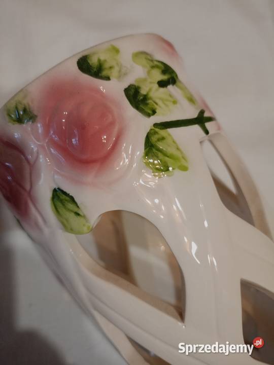 NOWY Ażurowy Wazon Ceramiczny z Różami Pleciony Porcelana i szkło Warszawa