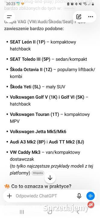 Sprężyny Eibach pod grupe VAG Sprężyny sportowe Bolszewo