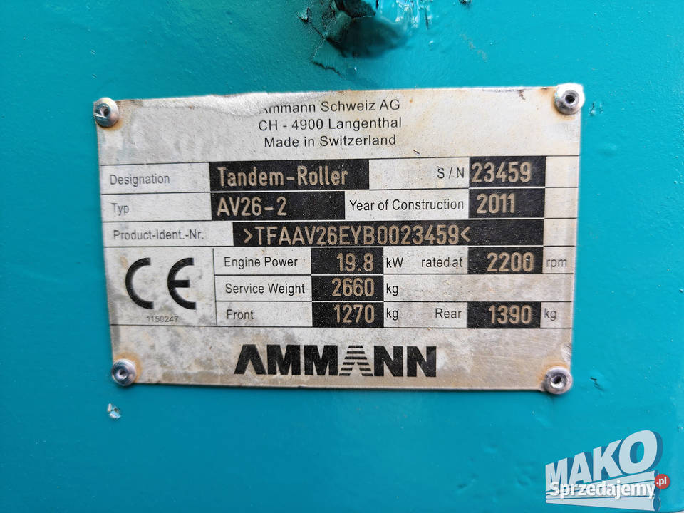 Walec dwubębnowy AMMANN AV262 Przegubowy tandem nie