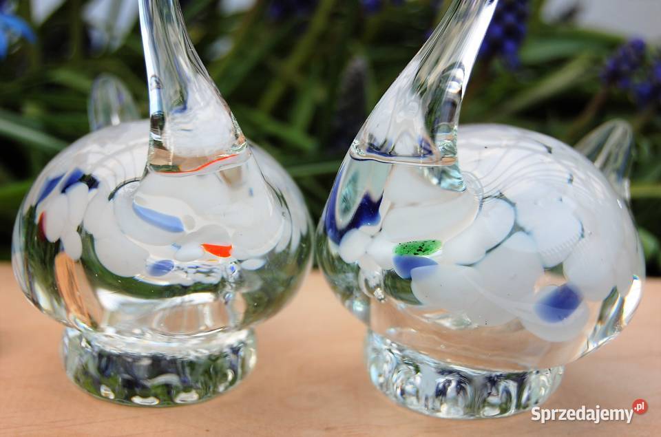 Szklane łabędzie łabędź figurka szkło Murano PRL Lublin