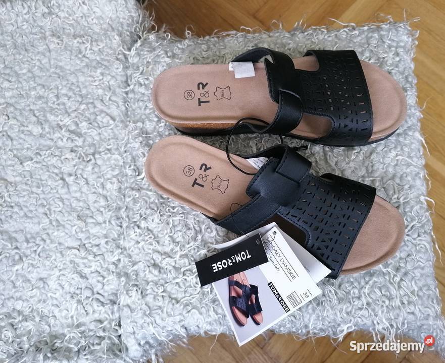 NOWE CZARNE SANDAŁY DAMSKIE TOMROSE R38 24cm